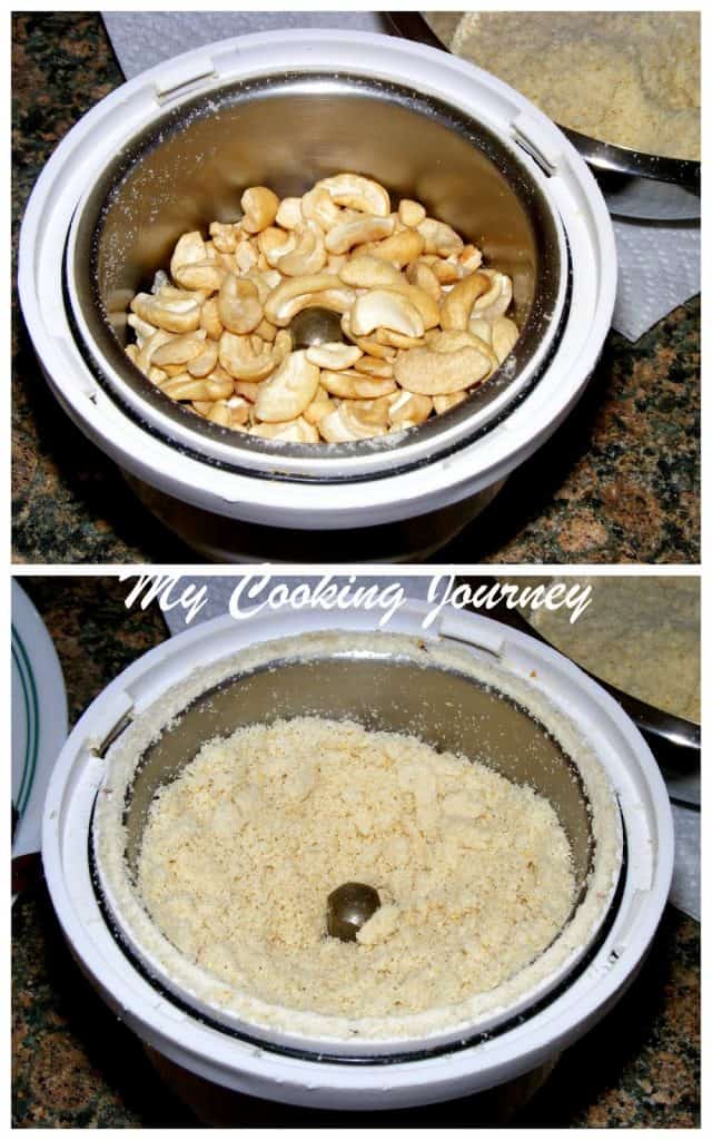 Powdering cashew nut for kaju katli Powdering cashew nut for kaju katli