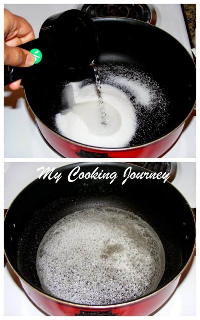 Making sugar syrup for cashew katli Making sugar syrup for cashew katli