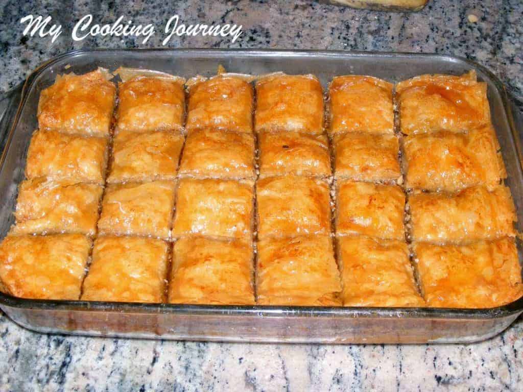 Baklava right off the oven Baklava right off the oven