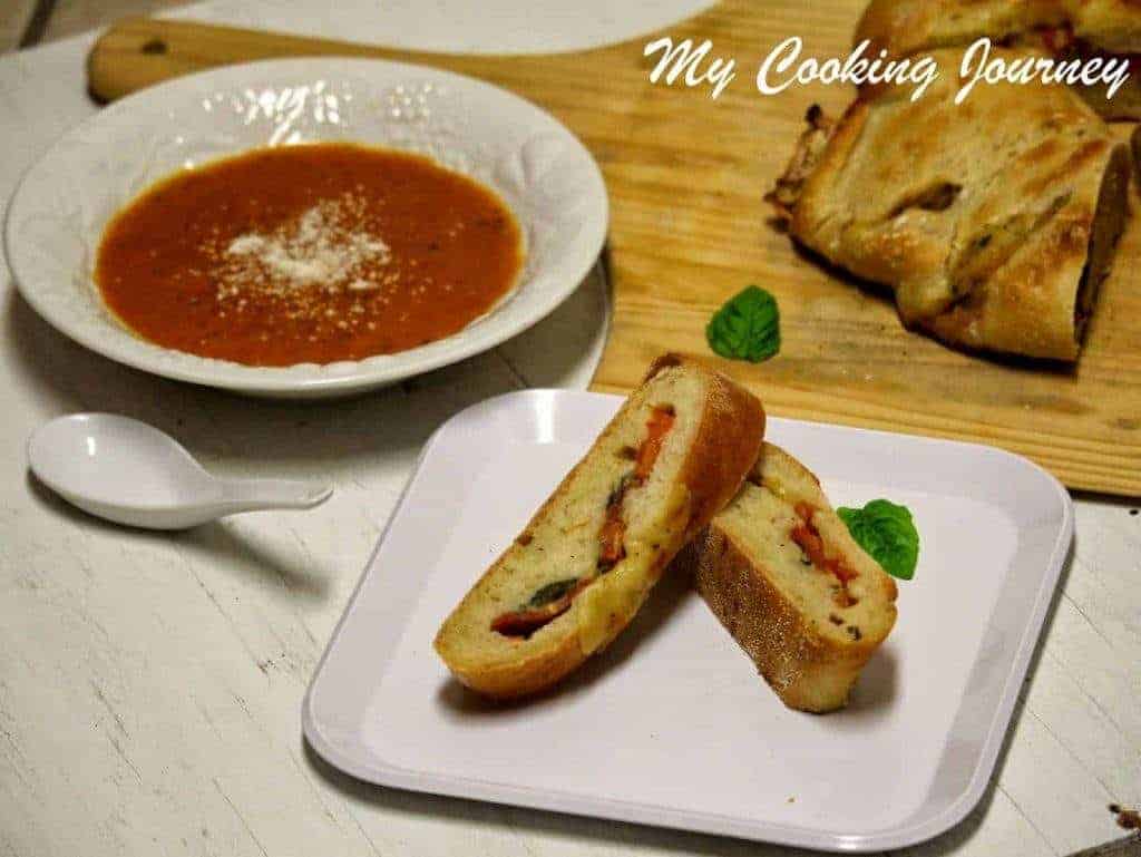 Tomato, Mozzarella and Basil Stuffed Baguette Tomato Mozzarella and Basil stuffed Baguette