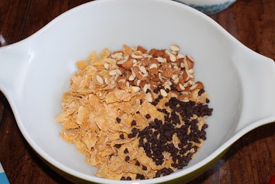 cereal, nuts and chocolate chip in bowl cereal, nuts and chocolate chip in bowl