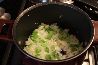 Sauteing onion and celery for soup Sauteing onion and celery for soup