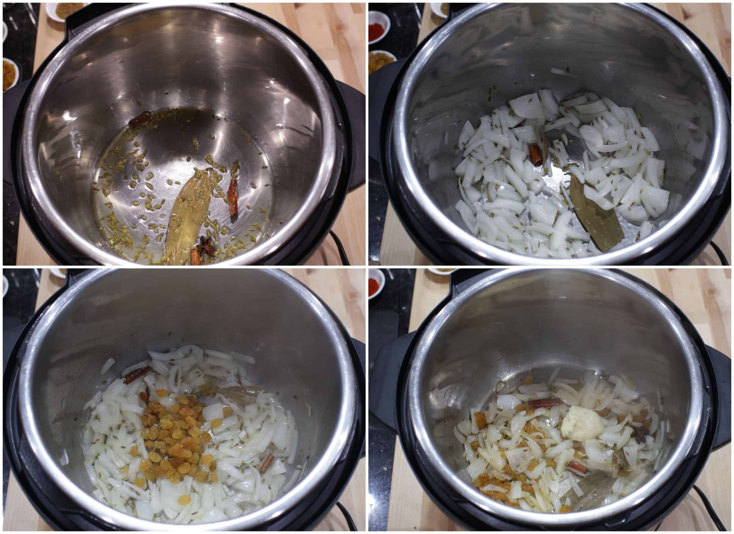 process shot showing steps to make quinoa pilaf