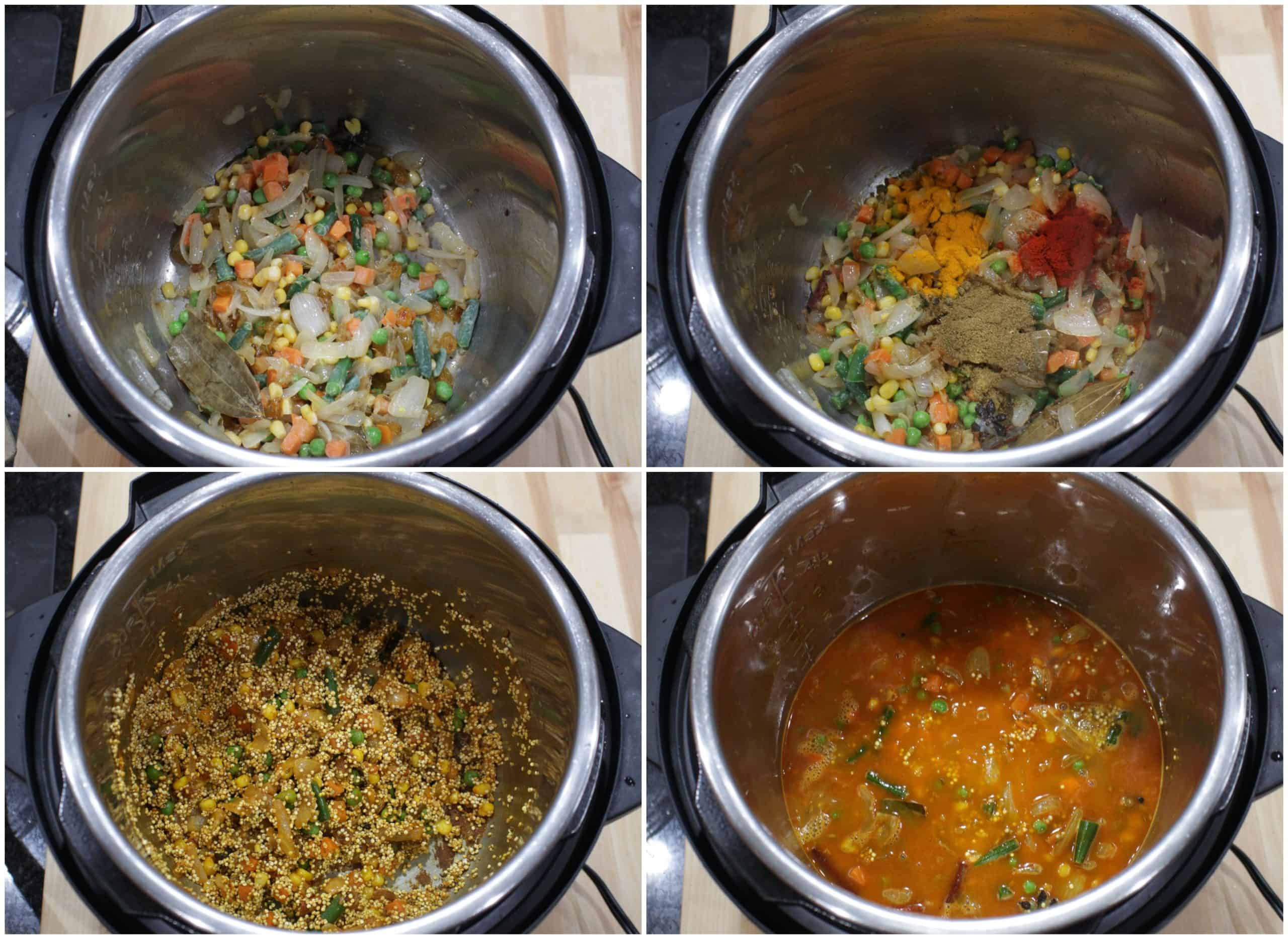 process shot in instant pot showing how to make quinoa pulao