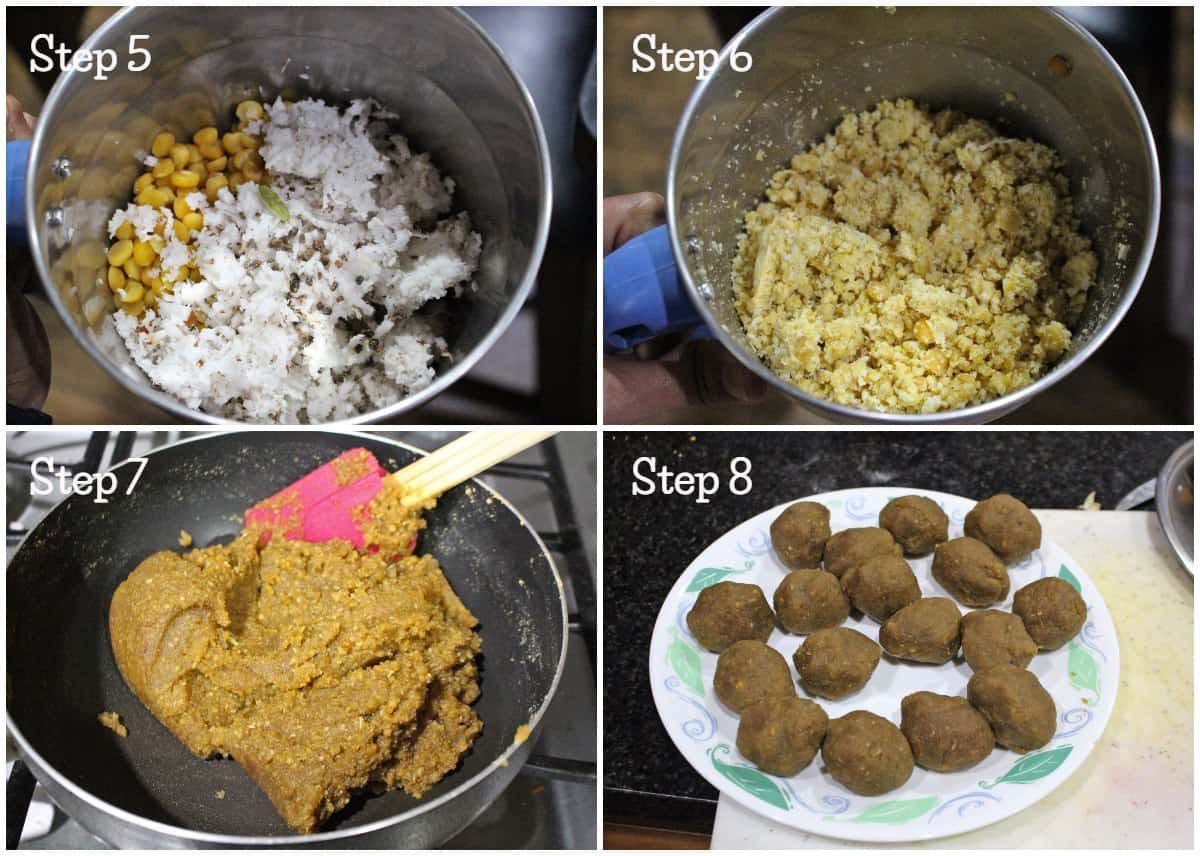 Process shot for preparing the lentil filling to make paruppu boli