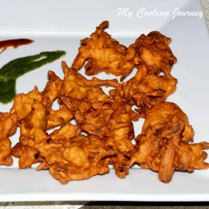Onion Bhajias - Deep Fried Onion Fritters in a Tray