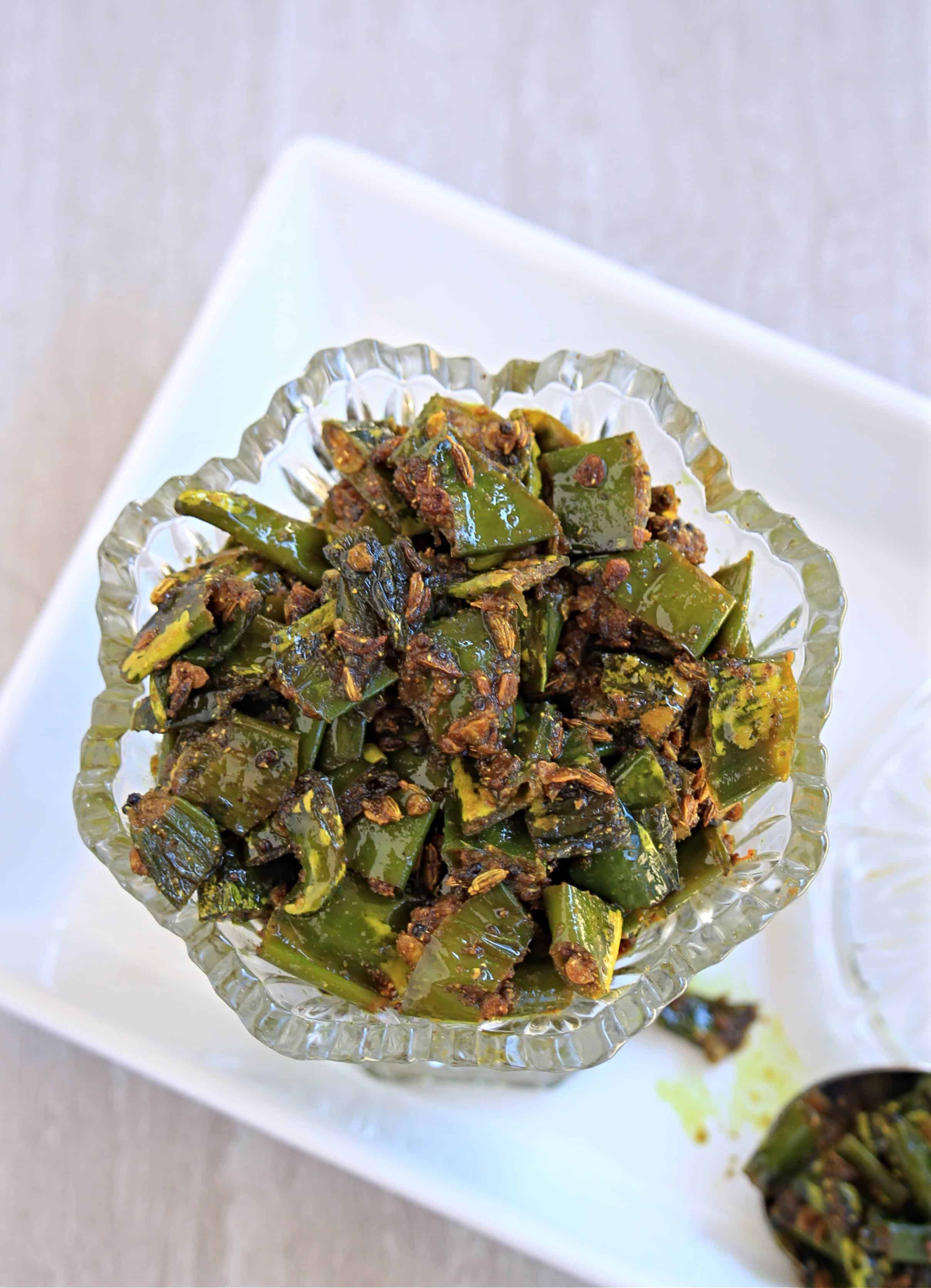 green chili pickle with spices