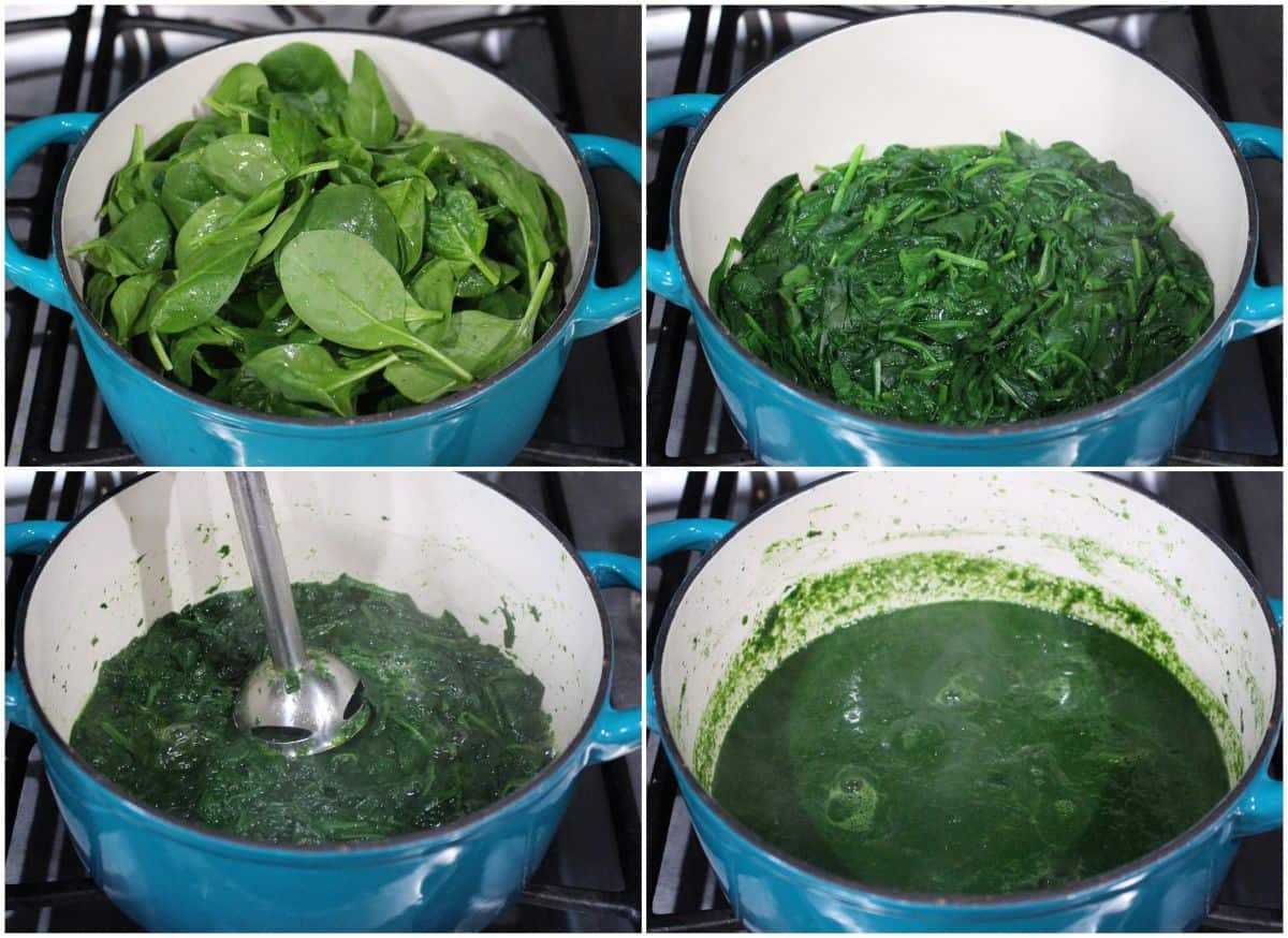 process shot to cook and puree the spinach
