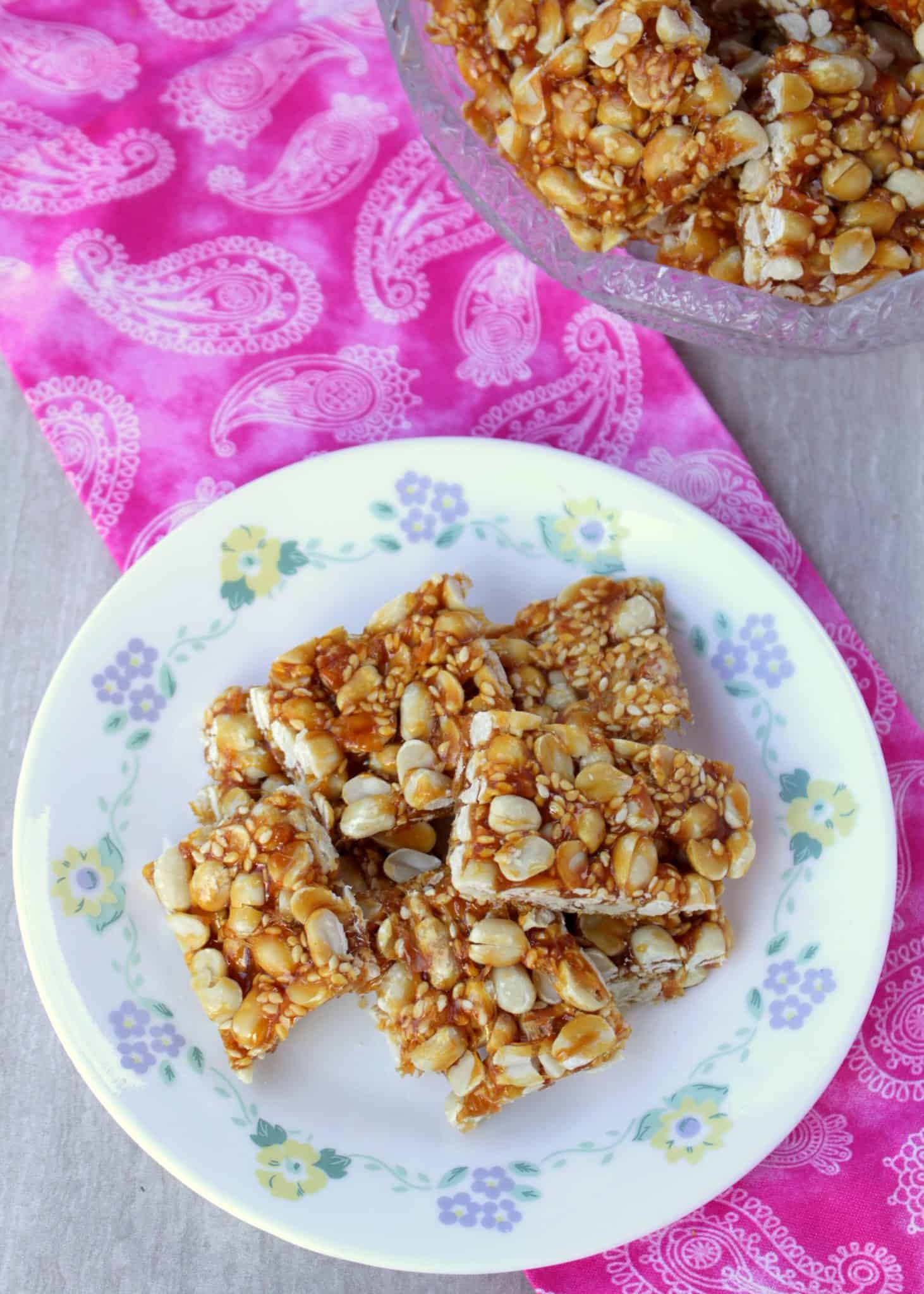 Chinese Peanut Sesame Ginger Brittle Chinese Peanut Sesame Ginger Brittle in a dish