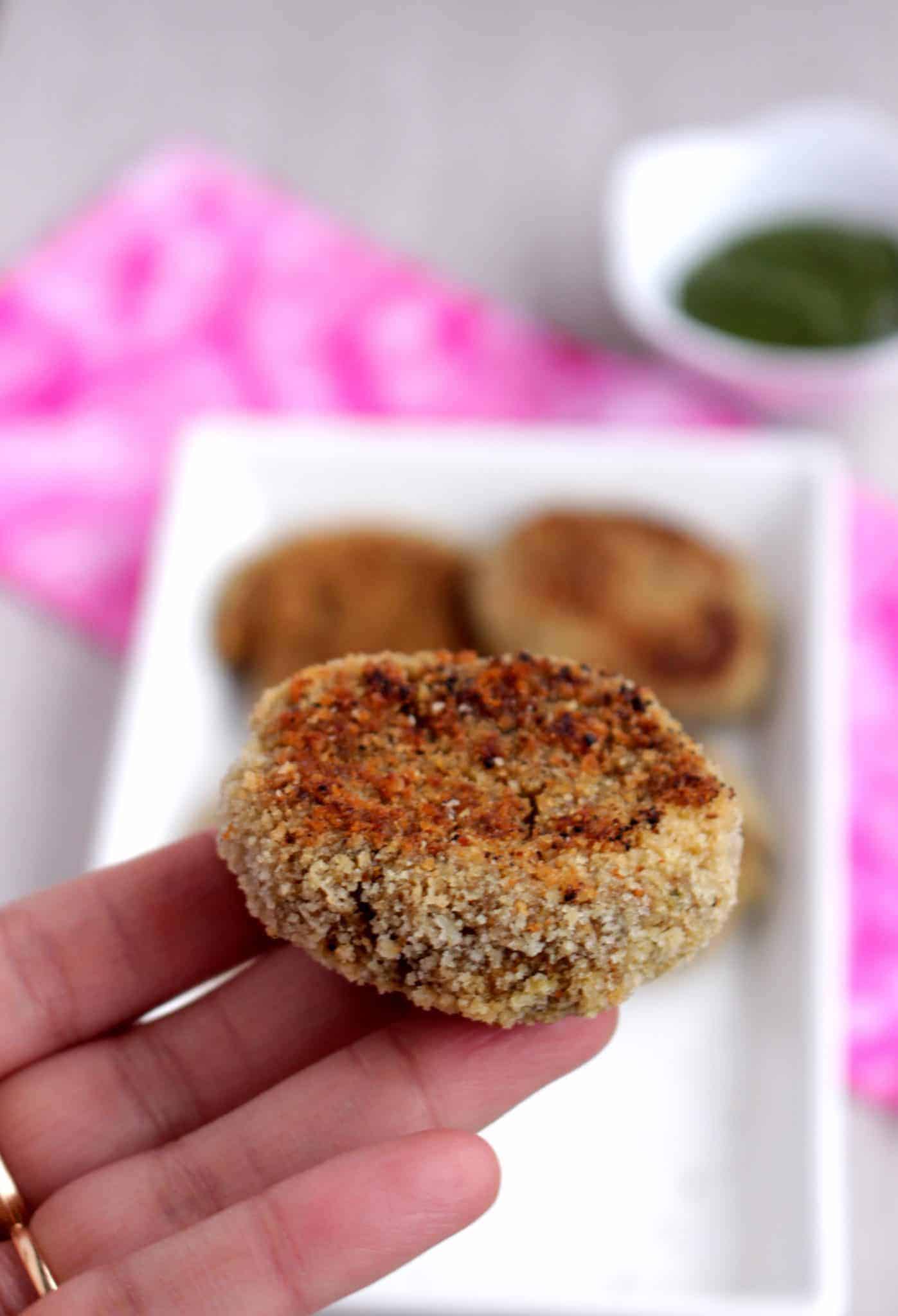 Baked Quinoa Vegetable Cutlet in hand