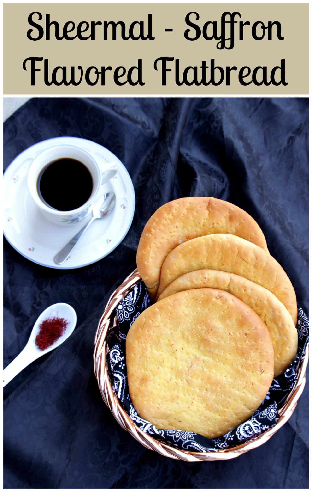 S for Sheermal / Shirmal - Saffron Flavored Flat Bread Sheermal / Shirmal - Saffron Flavored Flat Bread in a plate