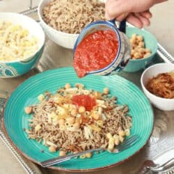 rice and beans with tomato sauce