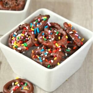 chocolate pretzel with sprinkles
