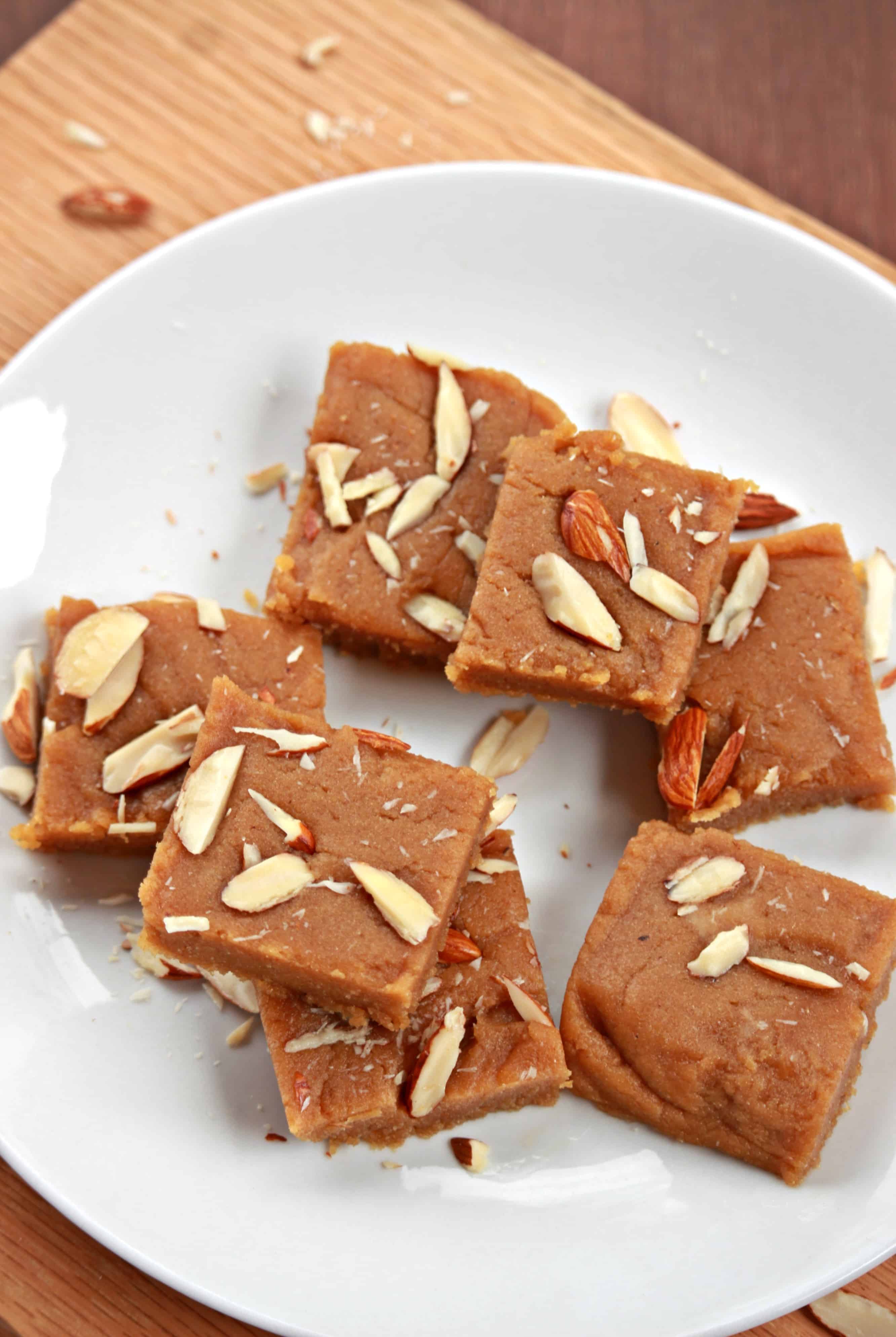 Gur Papdi | Gol Papdi | Sukhdi Gur papdi arranged on a white plate