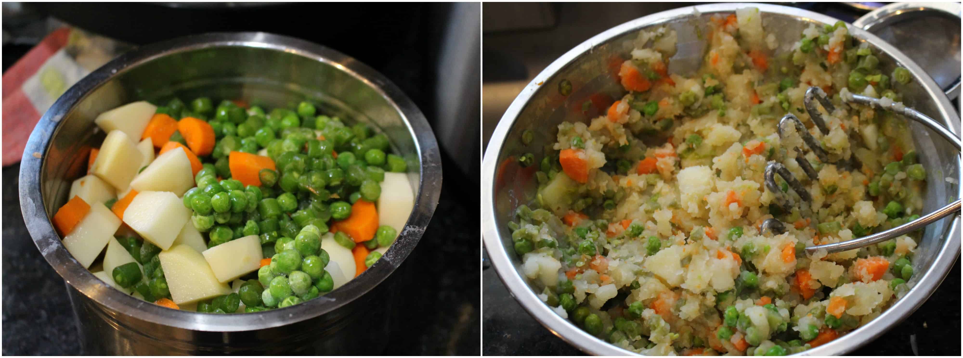 Cooking and mashing the vegetables.