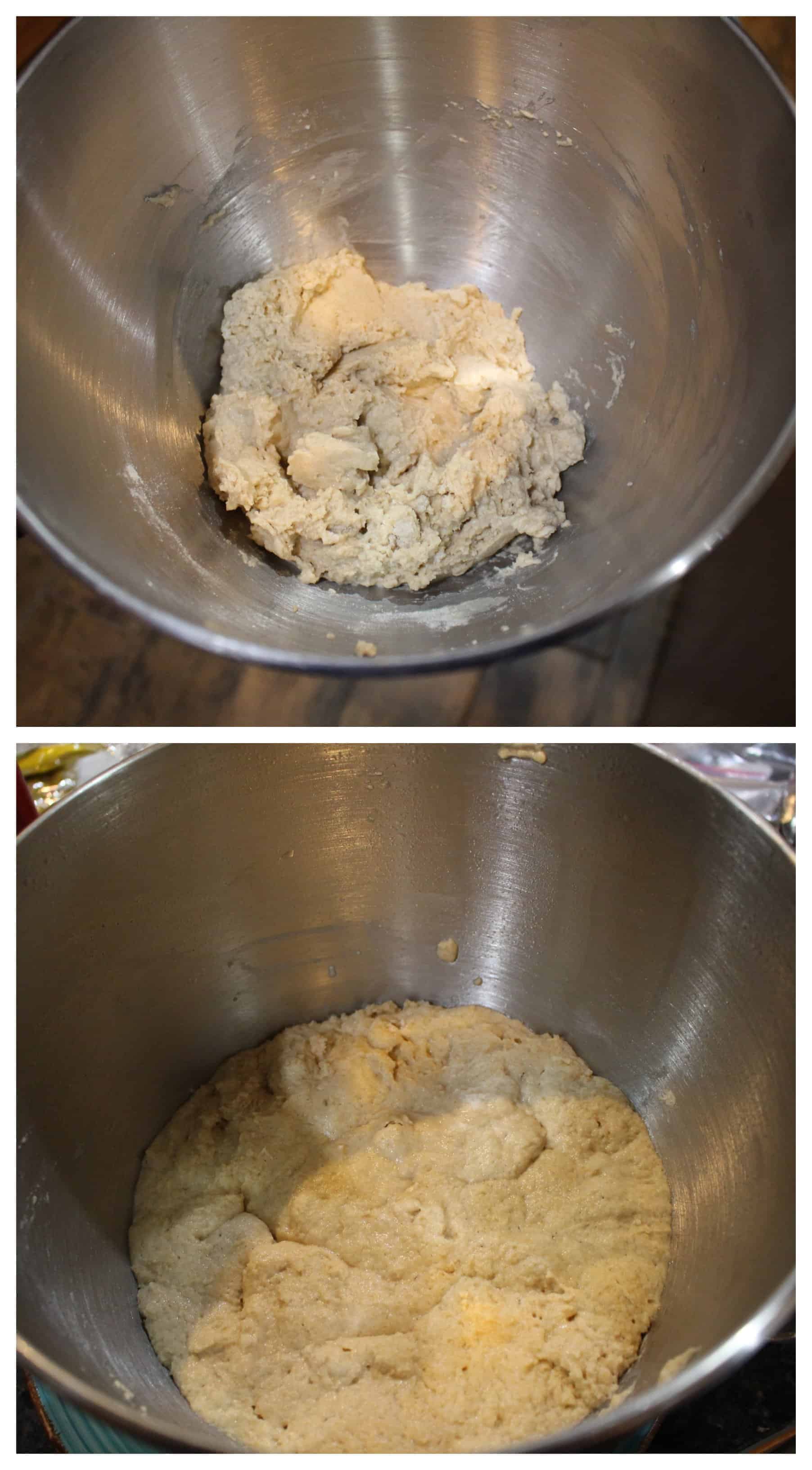 adding flour to the yeast