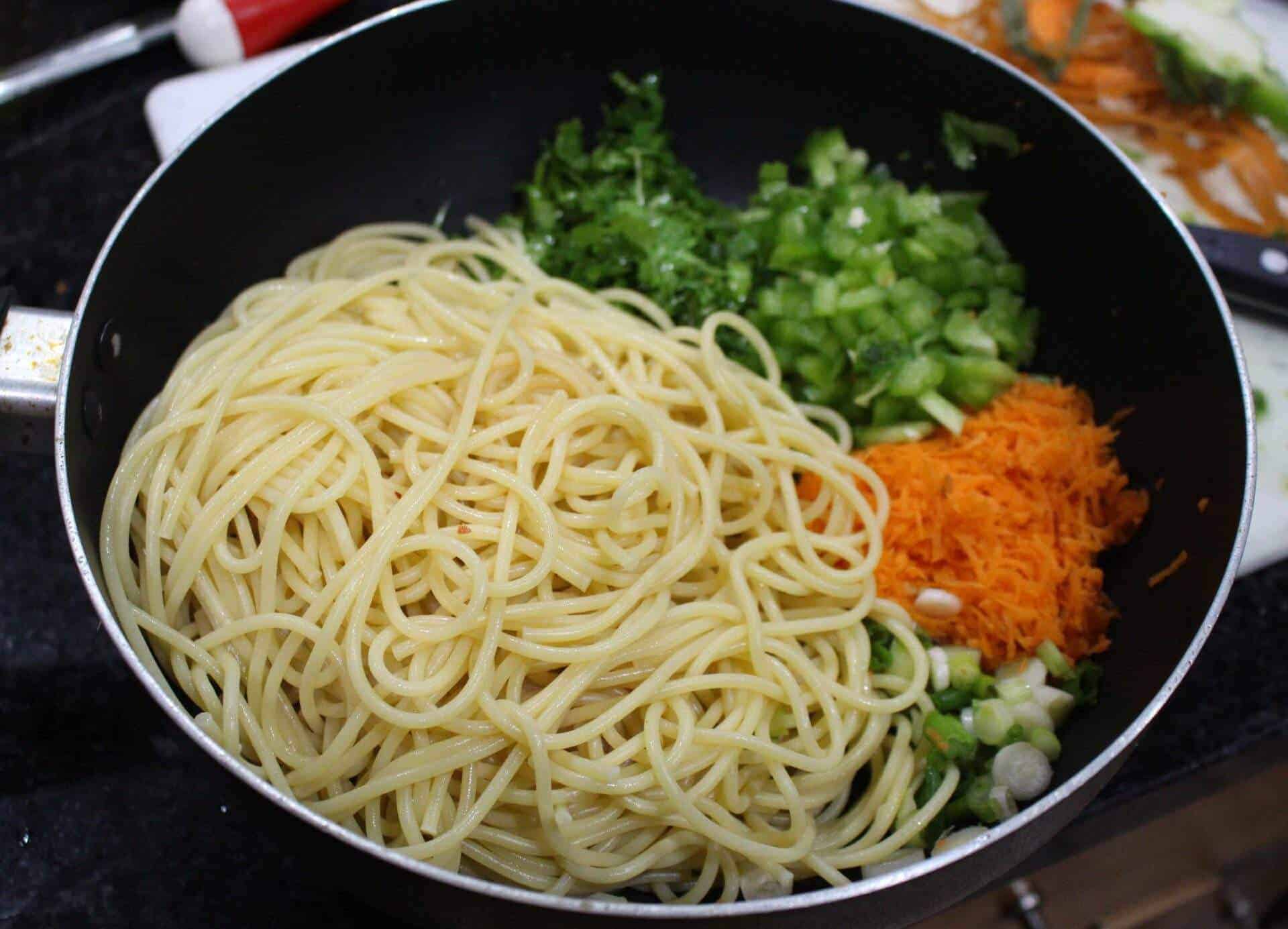 pasta and vegetable for asian pasta salad