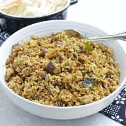 Eggplant rice in a white bowl