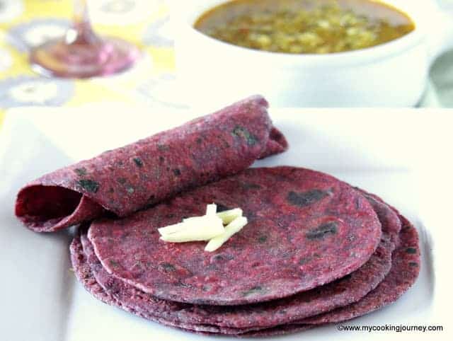 Beetroot Paratha served in a plate