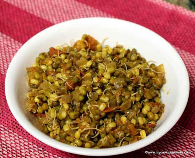 Moong Sprouts Curry served in a bowl