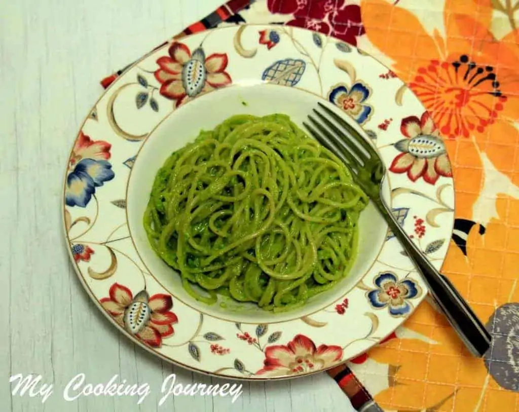 Pesto Alla Genovese in a Plate with spoon
