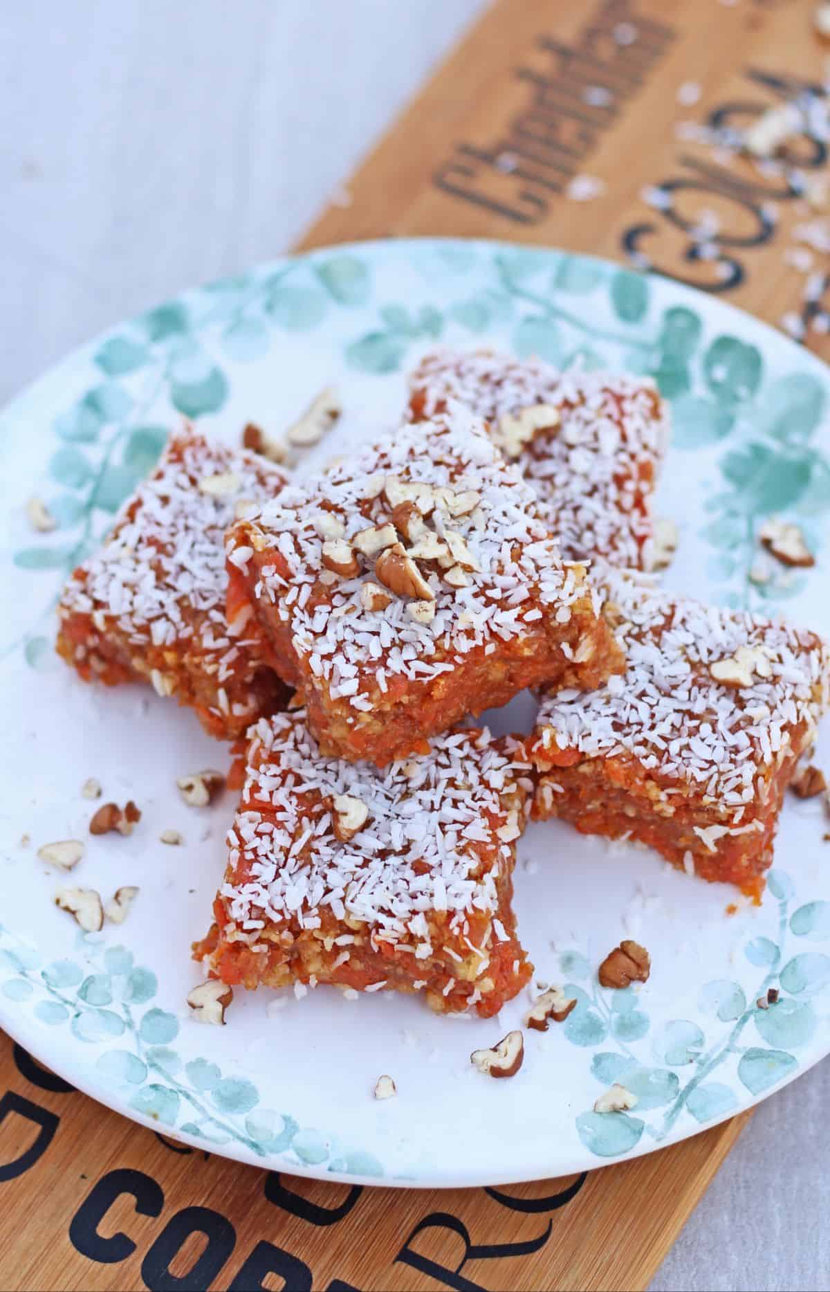 carrot and nuts dessert sprinkled with coconut
