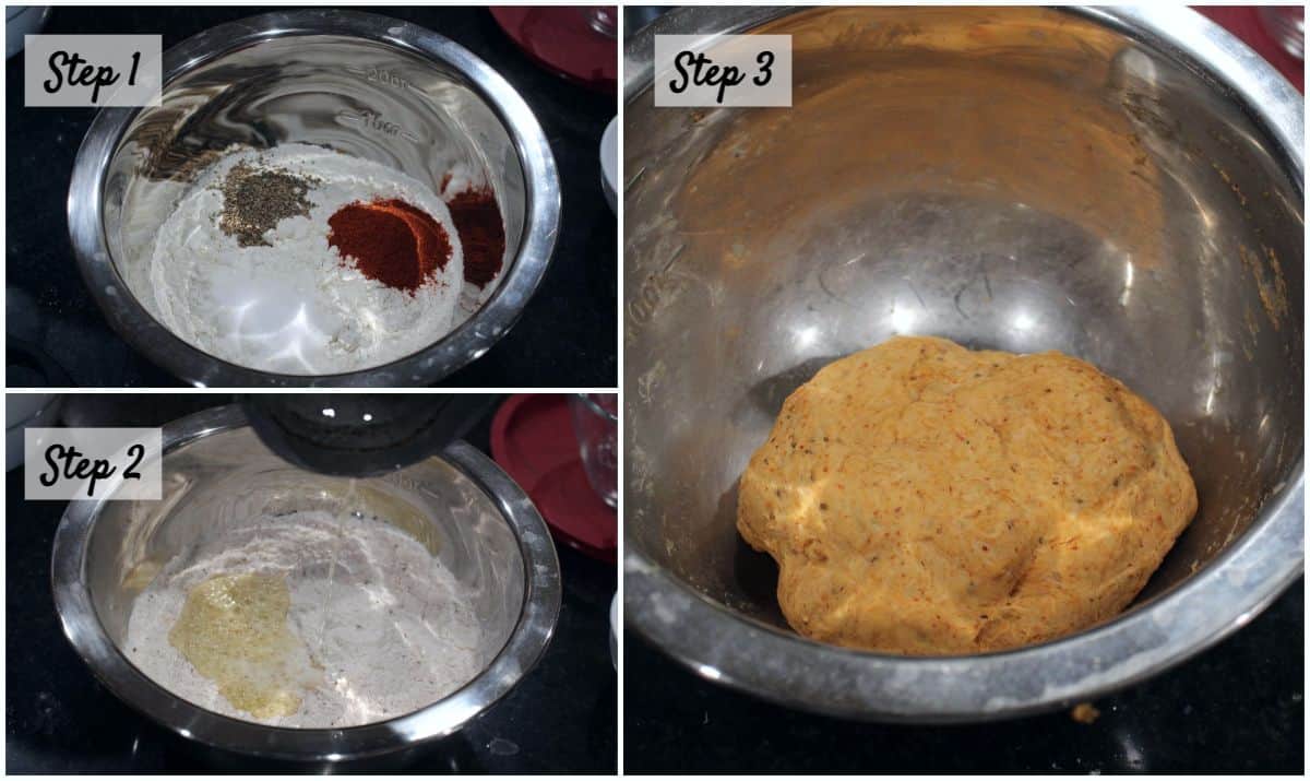 Process shot to make a dough for savory maida biscuit