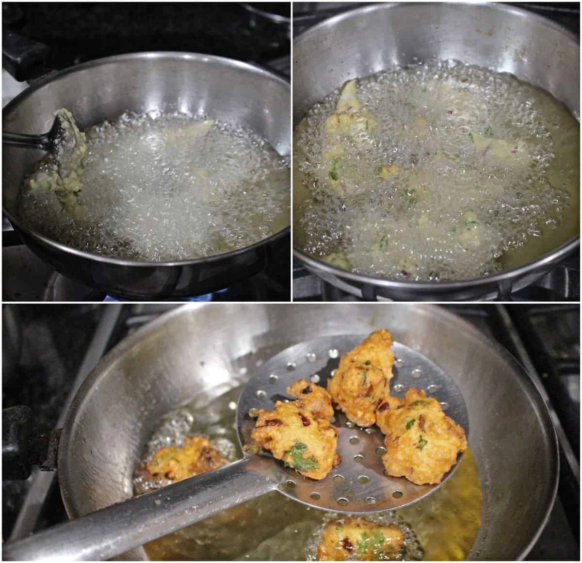 deep frying the fritters in oil