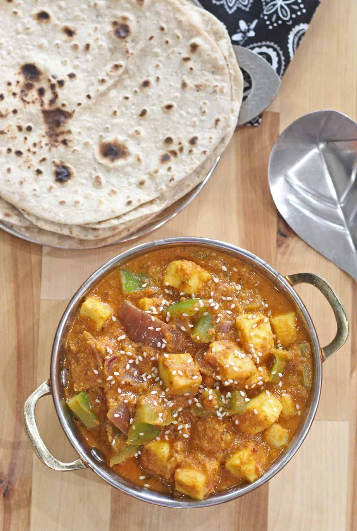 Hyderabadi paneer subzi with onion and bell pepper