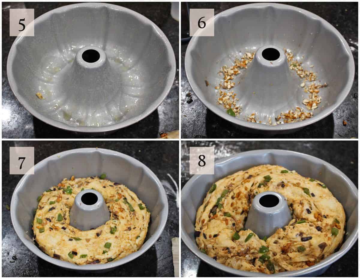 placing the shaped kugelhopf bread dough in a tube baking pan