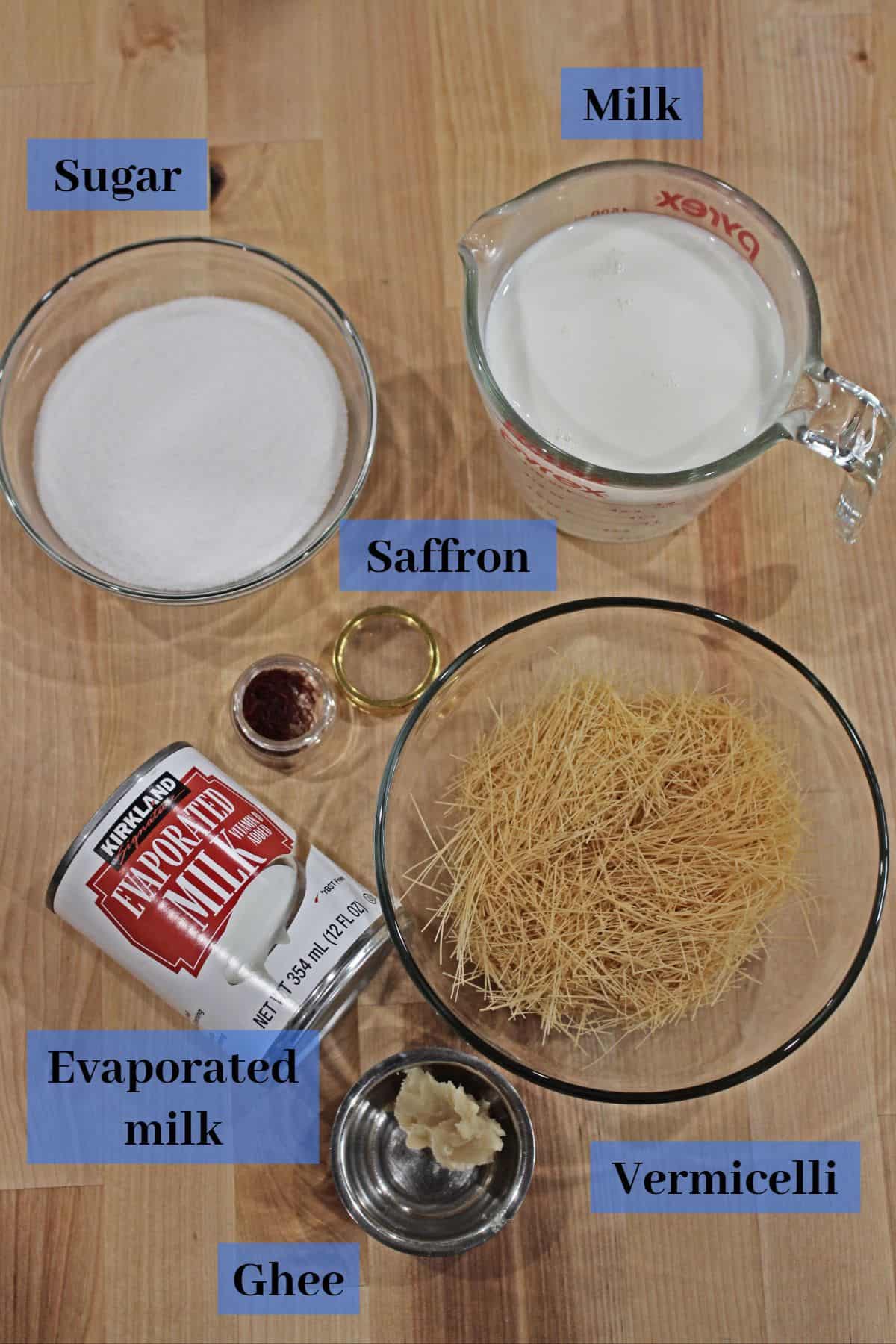 Ingredients needed to make semiya kheer