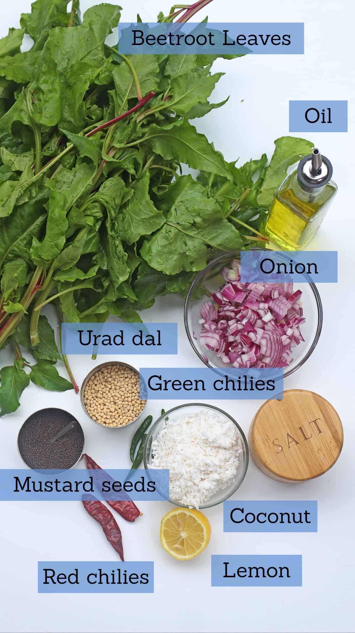 ingredients needed to make beetroot green poriyal