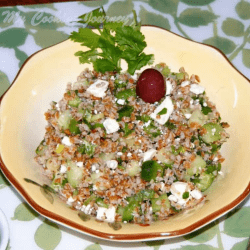 Bulgur Salad served in a beautiful glass bowl