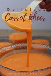 carrot kheer pouring from a ladle