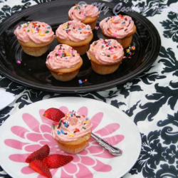 Strawberry Cupcakes with icing served in a plate