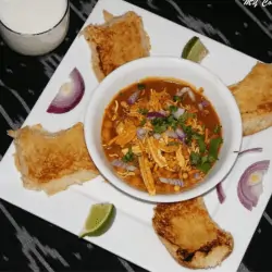 Misal Pav and Spiced Curry With Bread served in a dish