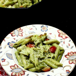 Creamy Pesto Baked Pasta served in a dish