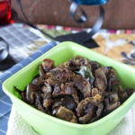 Eggplant Poriyal served in a square bowl