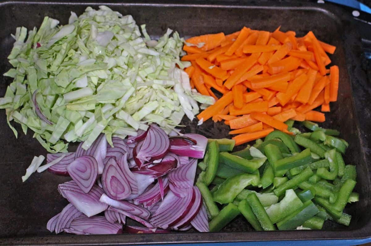 chopped vegetables in a pan