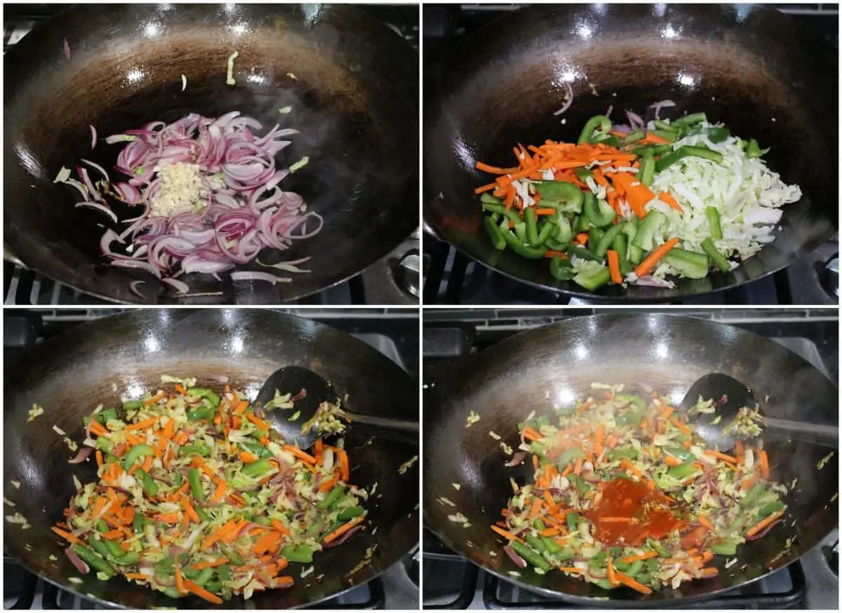 Sauteing vegetables in a wok