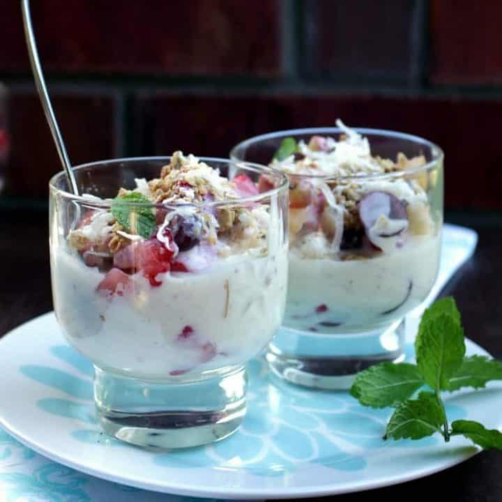 Bionico - Mexican fruit salad in two glass bowls - Featured Image