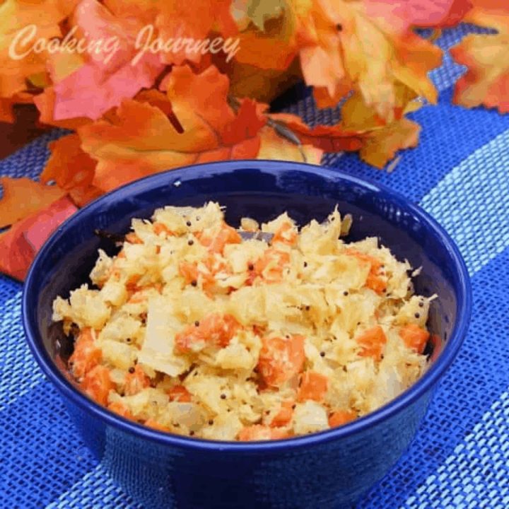 Cabbage Carrot Curry in a bowl - Featured Image