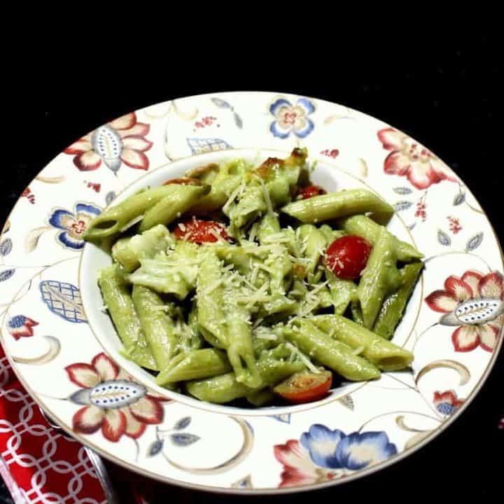 Creamy Pesto Pasta in a white bowl - Featured Image