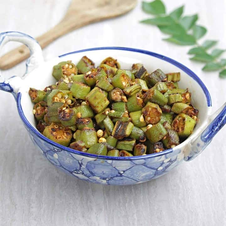 Okra curry in a bowl - Featured Image