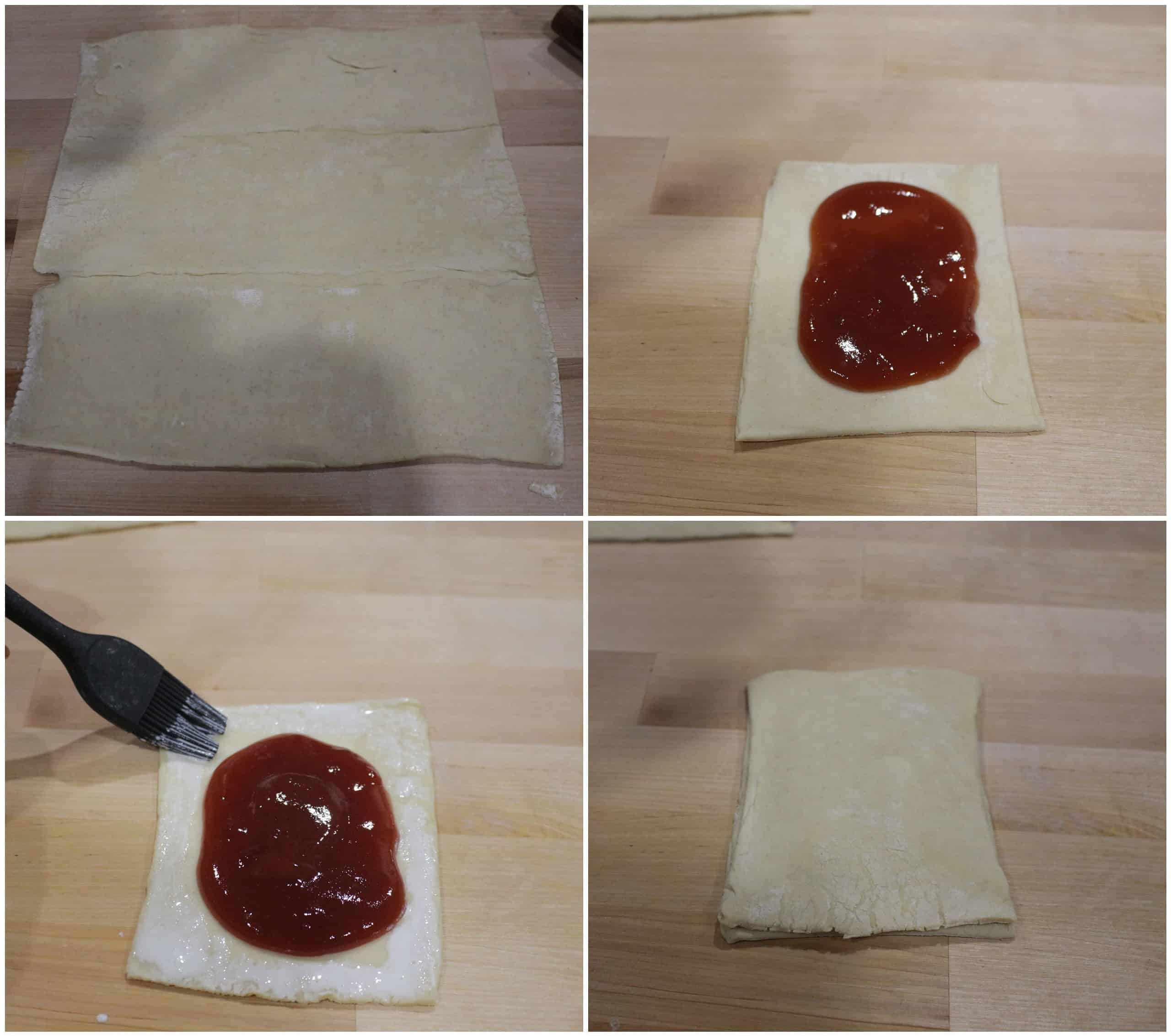 Process shot to shape the puff pastry sheets to make toaster strudels.