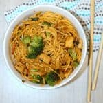 Vegetable Lo Mein in a white bowl - Feature Image