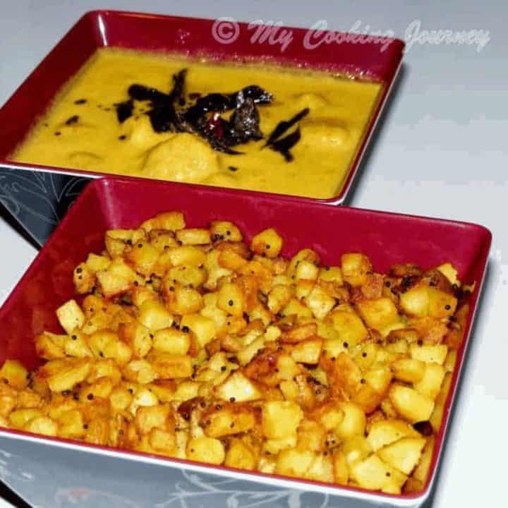 Urulaikizhangu Curry in a red bowl - Feature Image