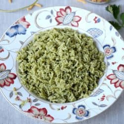 Kothamalli Sadam or Cilantro Rice in a decorative bowl - Feature Image